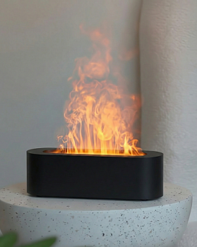 Ультразвуковой Увлажнитель KINSCOTER. С диффузором для ароматерапии RGB Fire Nightlight Cool Mist. Черный