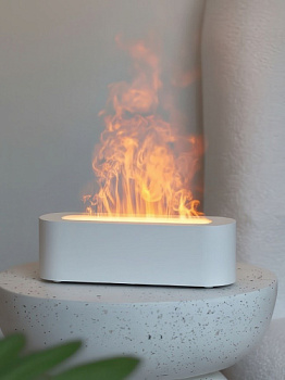 Ультразвуковой Увлажнитель KINSCOTER. С диффузором для ароматерапии RGB Fire Nightlight Cool Mist. Белый