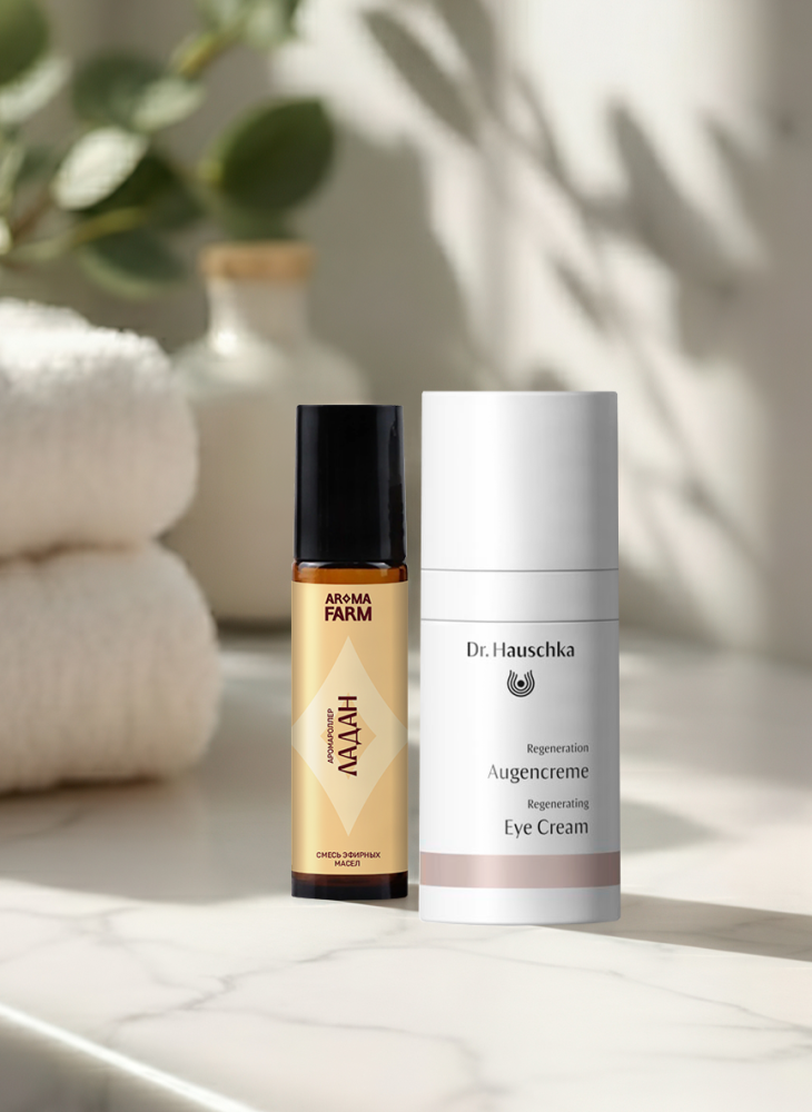 Набор" Регенерирующий крем для кожи вокруг глаз Dr.Hauschka и аромароллер «Ладан»