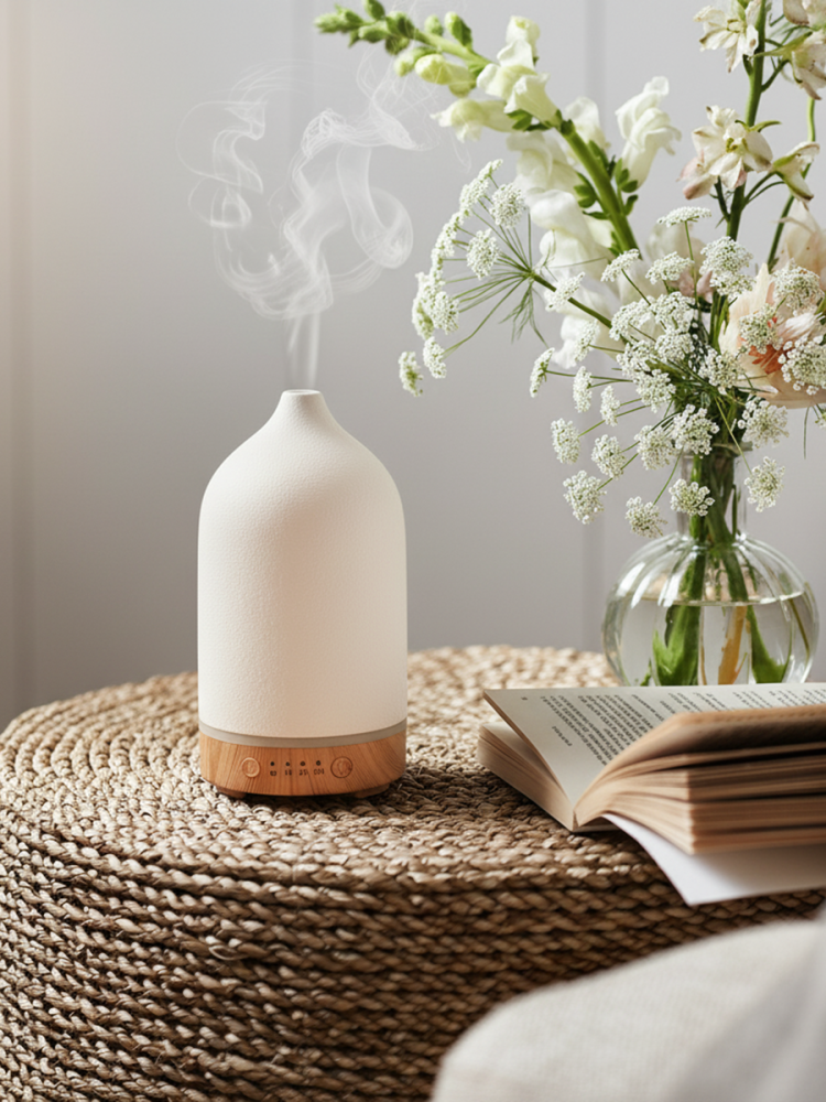 Керамический диффузор, 100 мл, диффузоры эфирного масла, ультразвуковой увлажнитель для ароматерапии, таймер, 7 светодиодных цветов, фонари для домашнего офиса