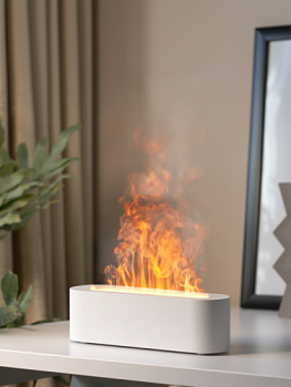Ультразвуковой Увлажнитель KINSCOTER. С диффузором для ароматерапии RGB Fire Nightlight Cool Mist. Белый